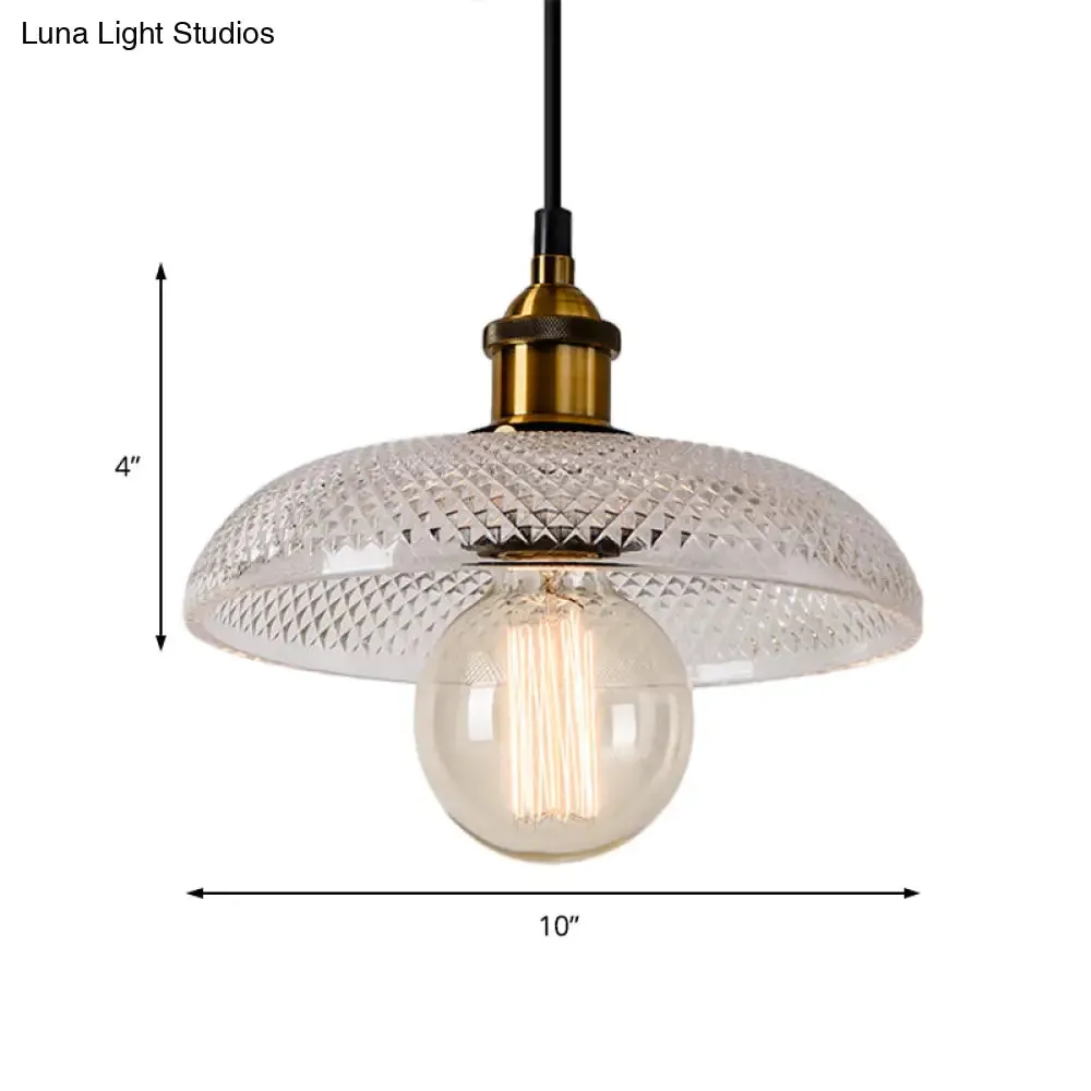 1-Light Grid Glass Ceiling Light with Brass Bowl Shade – Perfect for Industrial Kitchen Décor