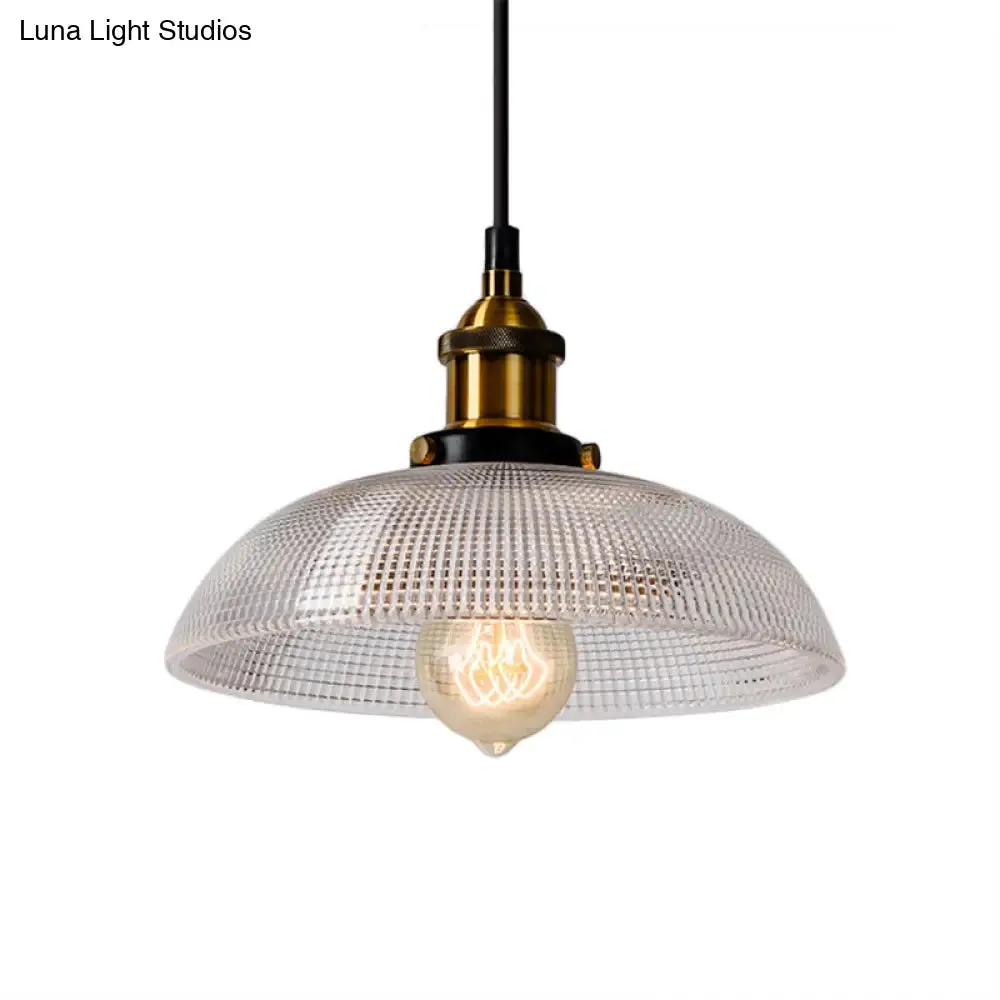 1-Light Grid Glass Ceiling Light with Brass Bowl Shade – Perfect for Industrial Kitchen Décor