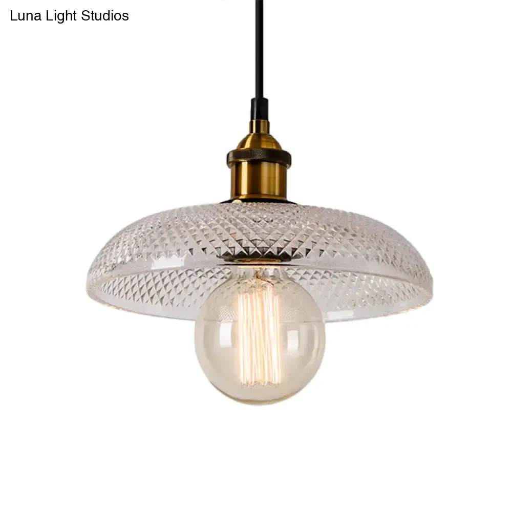1-Light Grid Glass Ceiling Light with Brass Bowl Shade – Perfect for Industrial Kitchen Décor