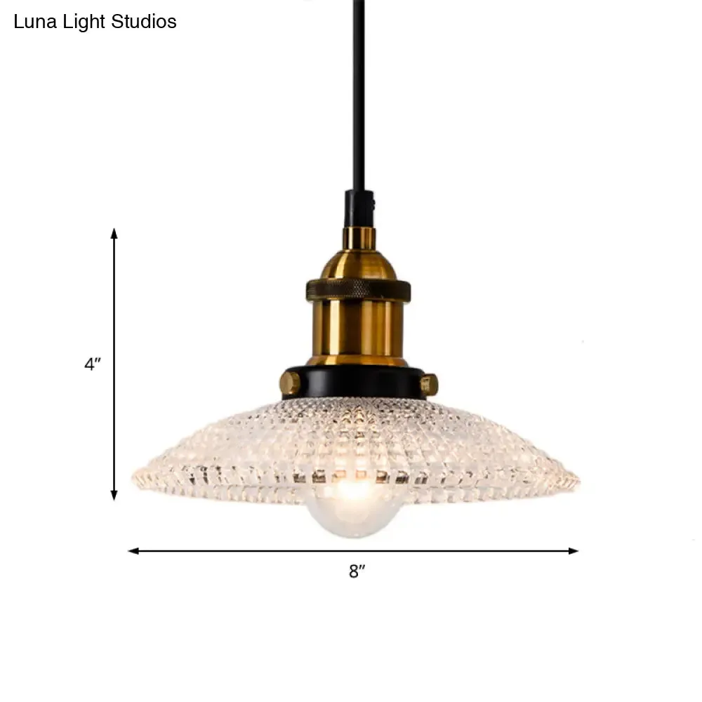 1-Light Grid Glass Ceiling Light with Brass Bowl Shade – Perfect for Industrial Kitchen Décor