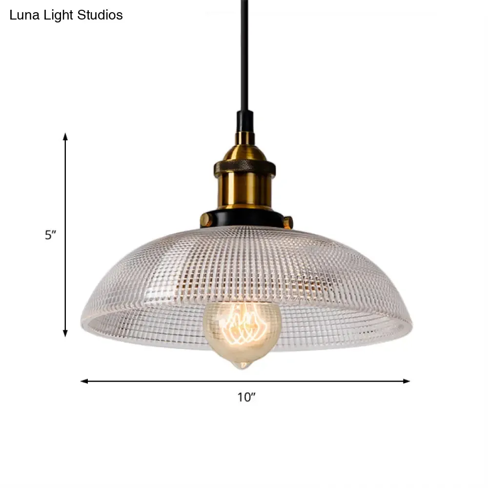 1-Light Grid Glass Ceiling Light with Brass Bowl Shade – Perfect for Industrial Kitchen Décor