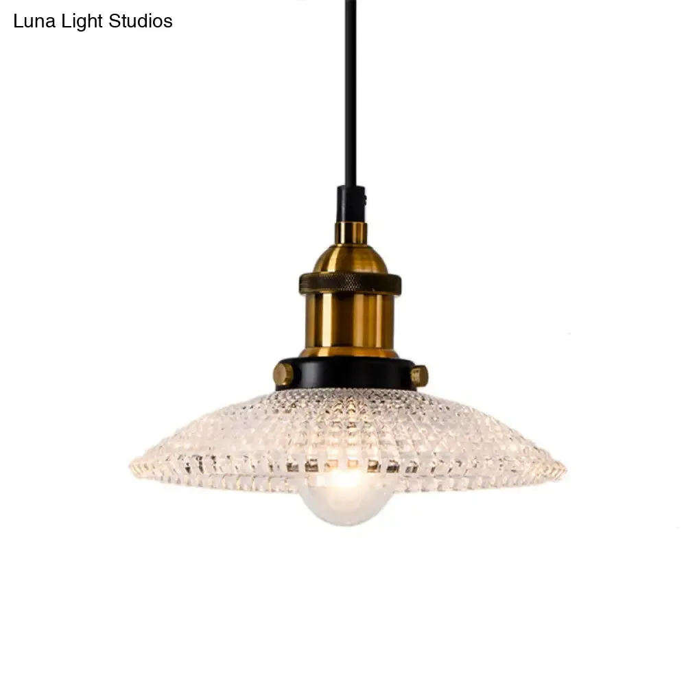 1-Light Grid Glass Ceiling Light with Brass Bowl Shade – Perfect for Industrial Kitchen Décor