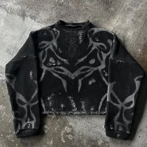 Advbridge Y2K Harajuku Long Sleeve Sweater Sweatshirt vintage Stripe Embroidery Savage Color tops High Street Men Women Slim Fit Pullovers