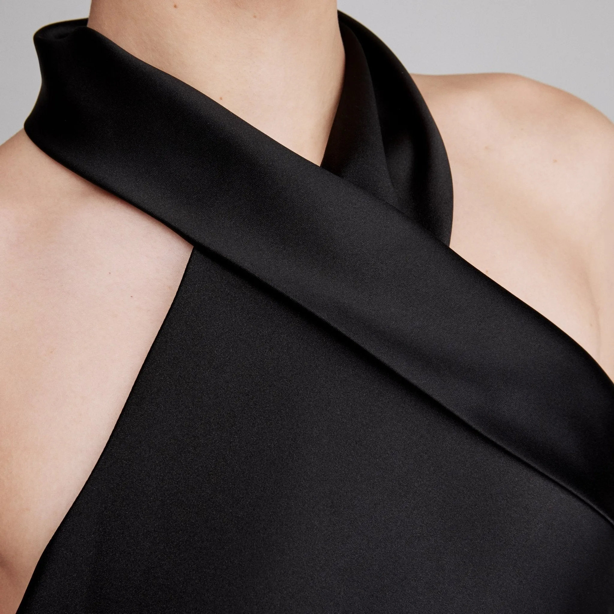 Black Criss Cross Halter Satin Maxi Dress
