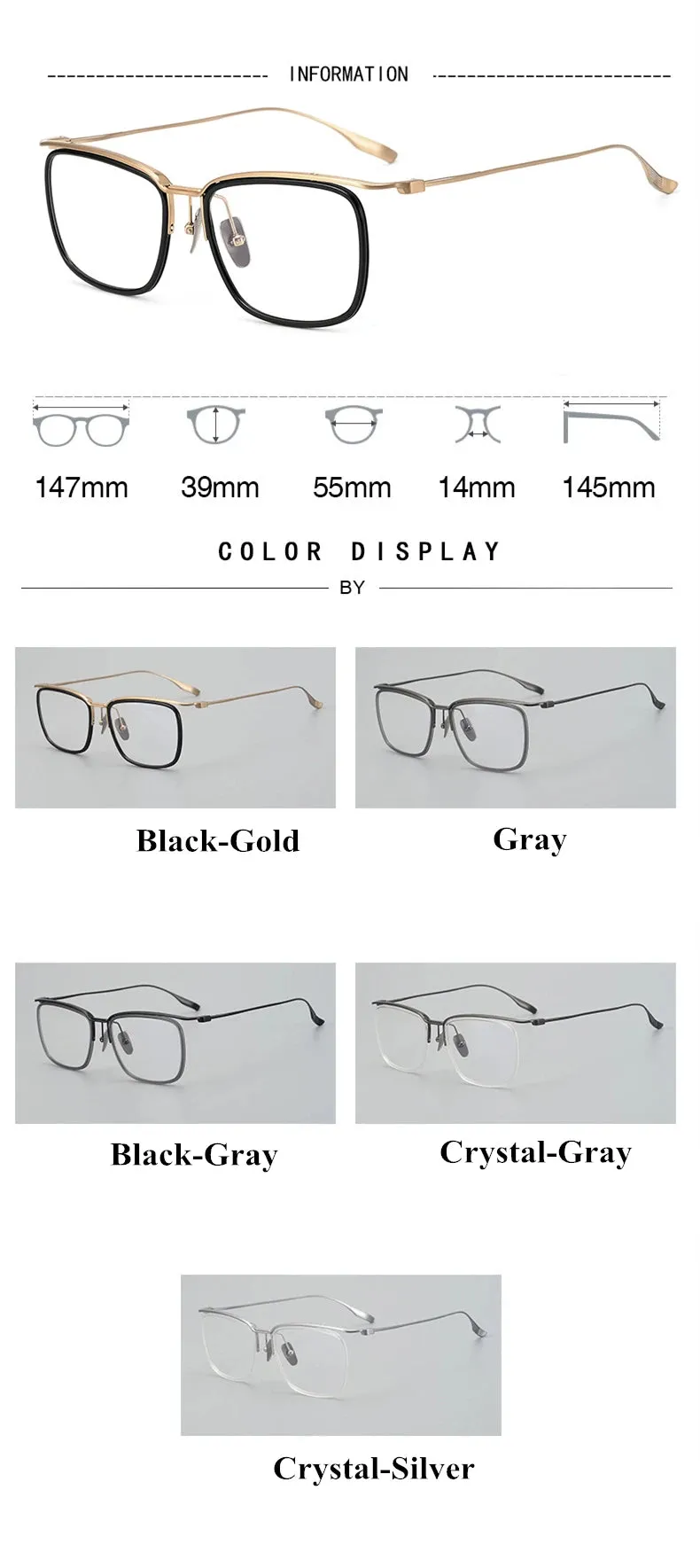 Black Mask Unisex Full Rim Brow Line Square Titanium Acetate Eyeglasses M106