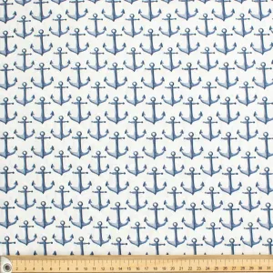 Blue Sea Collection #09 Blue Anchor on White Cotton Prints