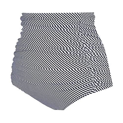 Booty Coverage Thick Fabric Women Bikini Bottoms-Black And White Stripe
