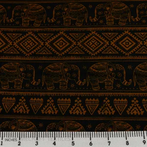 Brown & Black Tribal Elephant Animal Cotton Print