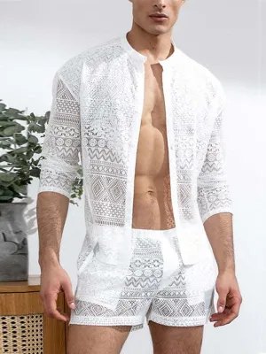 Chic Men's Casual Ensemble: Trendy Long Sleeve Shirts & Fashion-Forward Shorts for Effortless Style