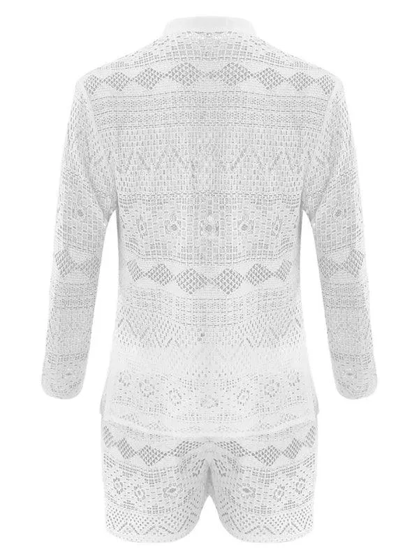 Chic Men's Casual Ensemble: Trendy Long Sleeve Shirts & Fashion-Forward Shorts for Effortless Style