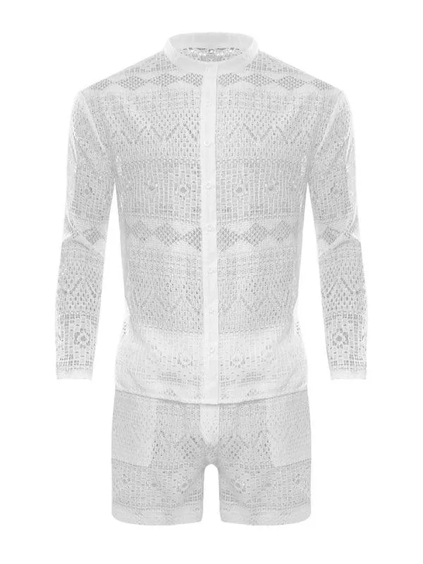 Chic Men's Casual Ensemble: Trendy Long Sleeve Shirts & Fashion-Forward Shorts for Effortless Style