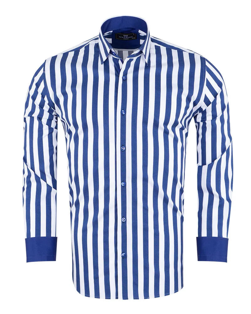 Dark Blue Bold Striped Classic Men's Shirt