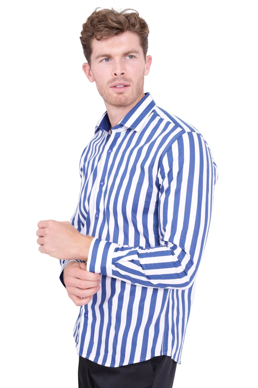 Dark Blue Bold Striped Classic Men's Shirt