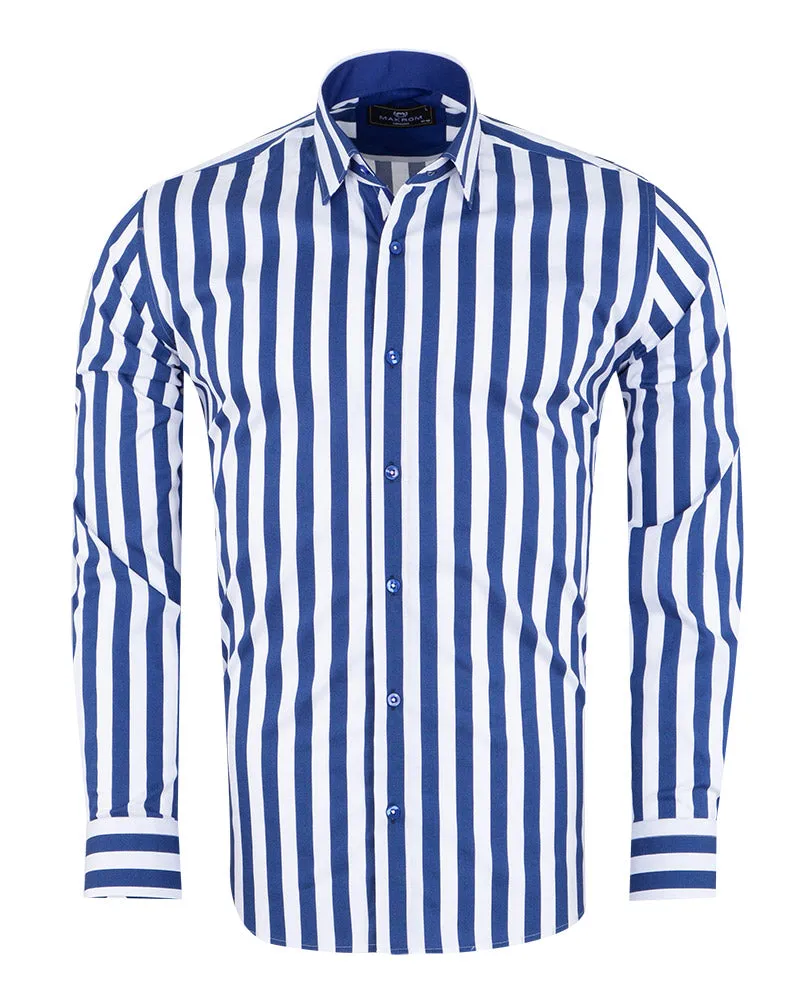 Dark Blue Bold Striped Classic Men's Shirt
