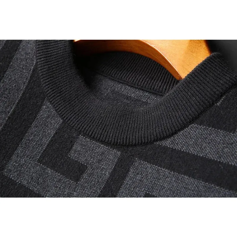 Dark Color Geometric Knitted Sweater