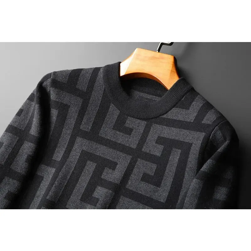 Dark Color Geometric Knitted Sweater