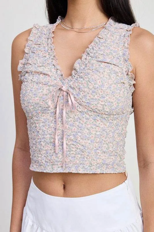 Emory Park V Neck Sleevelesss Ruched Floral Top