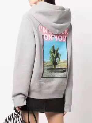 Fashionkova  Back Pattern Graphic Hoodies Woman Hooded Pockets Cotton Cozy Sweatshirts Pullovers Femme Vintage Rock Hoodie