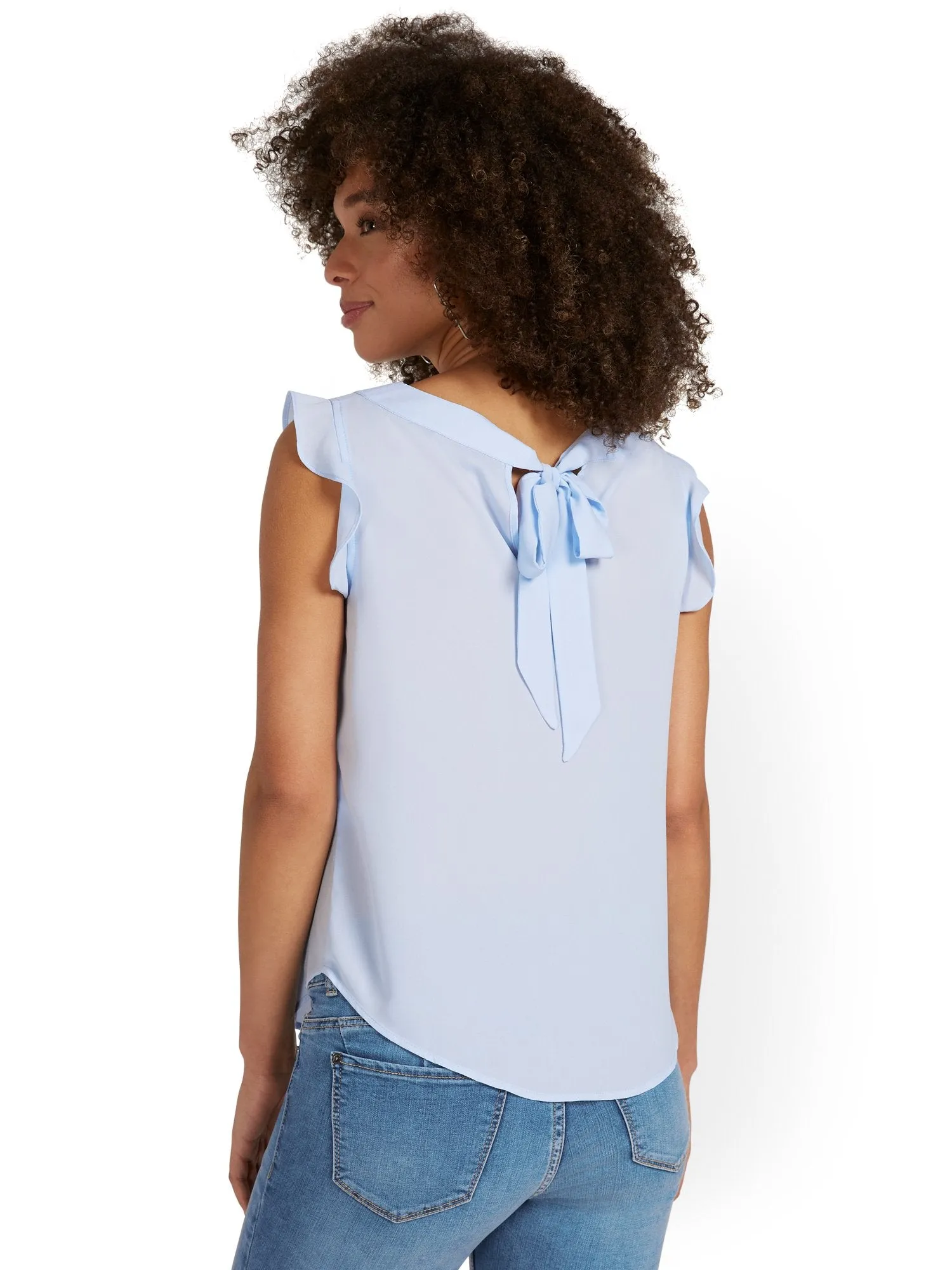 Flutter-Sleeve Keyhole Bow Blouse