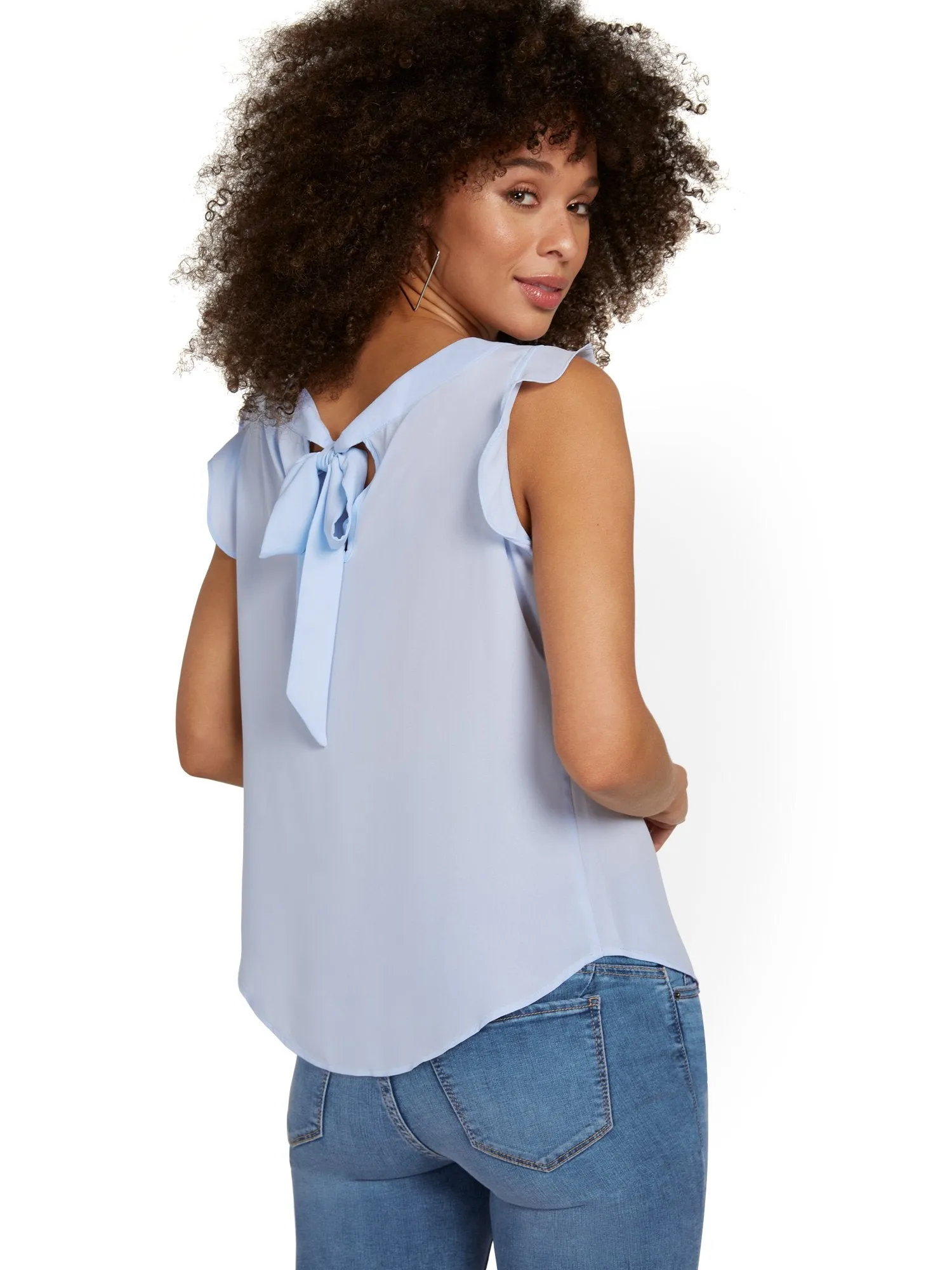 Flutter-Sleeve Keyhole Bow Blouse
