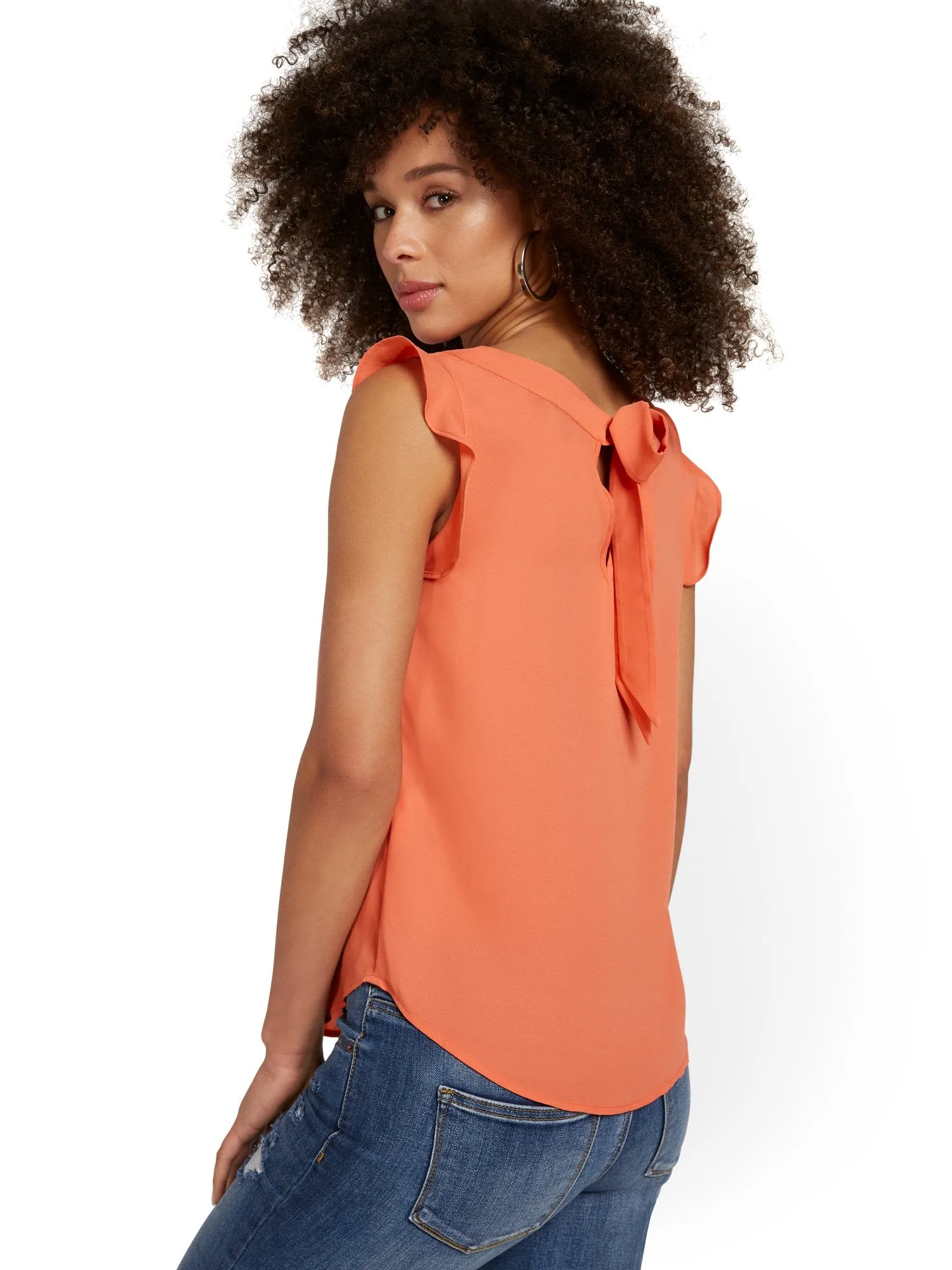 Flutter-Sleeve Keyhole Bow Blouse