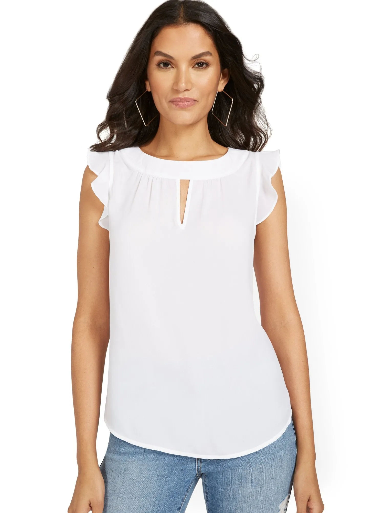 Flutter-Sleeve Keyhole Bow Blouse