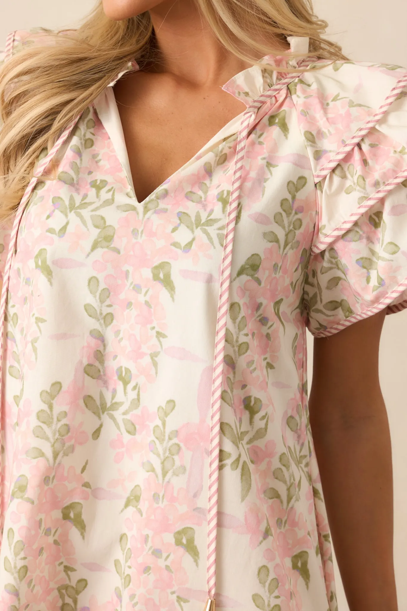 Garden Of Dreams Cotton Pink Flutter Sleeve Mini Dress