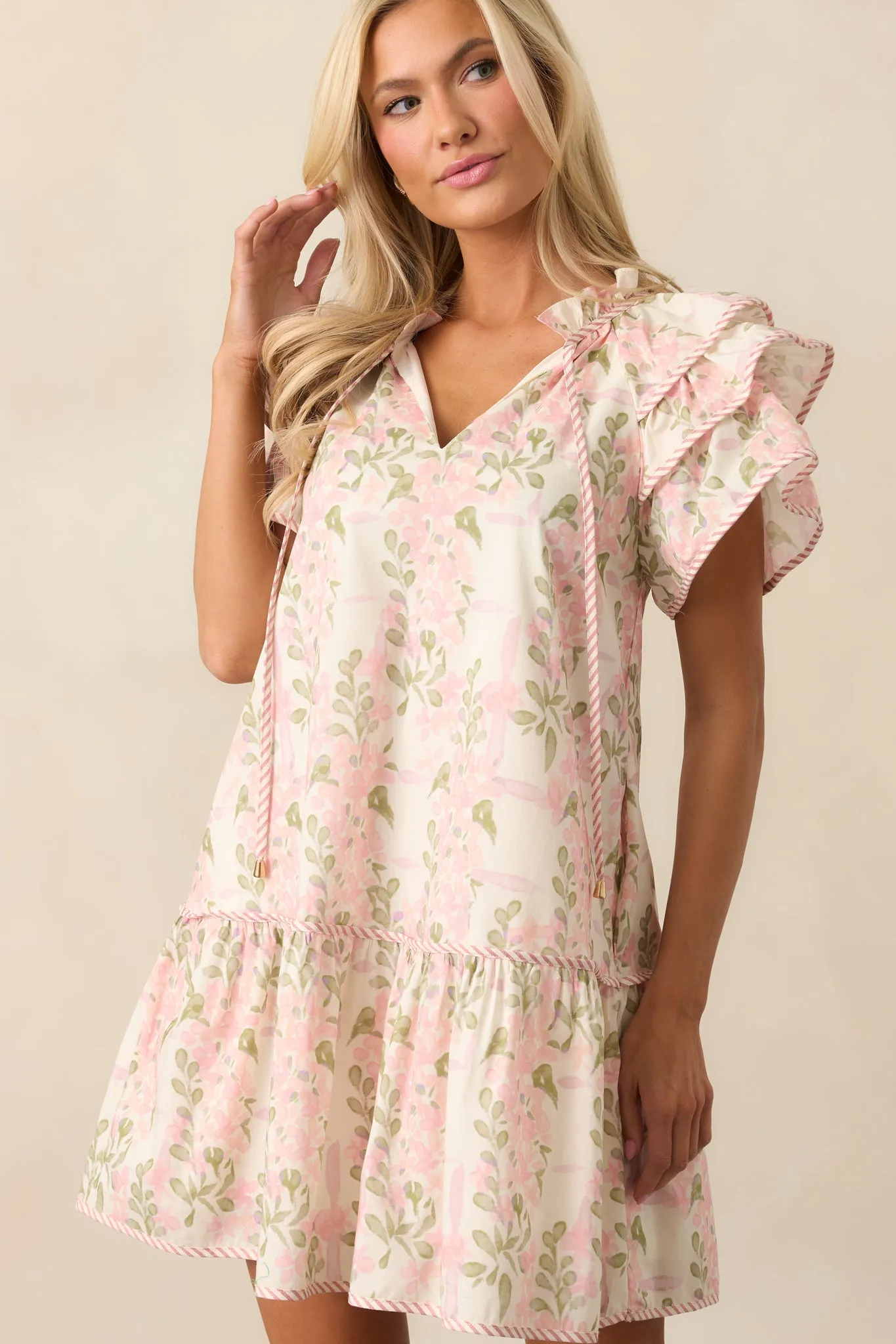 Garden Of Dreams Cotton Pink Flutter Sleeve Mini Dress
