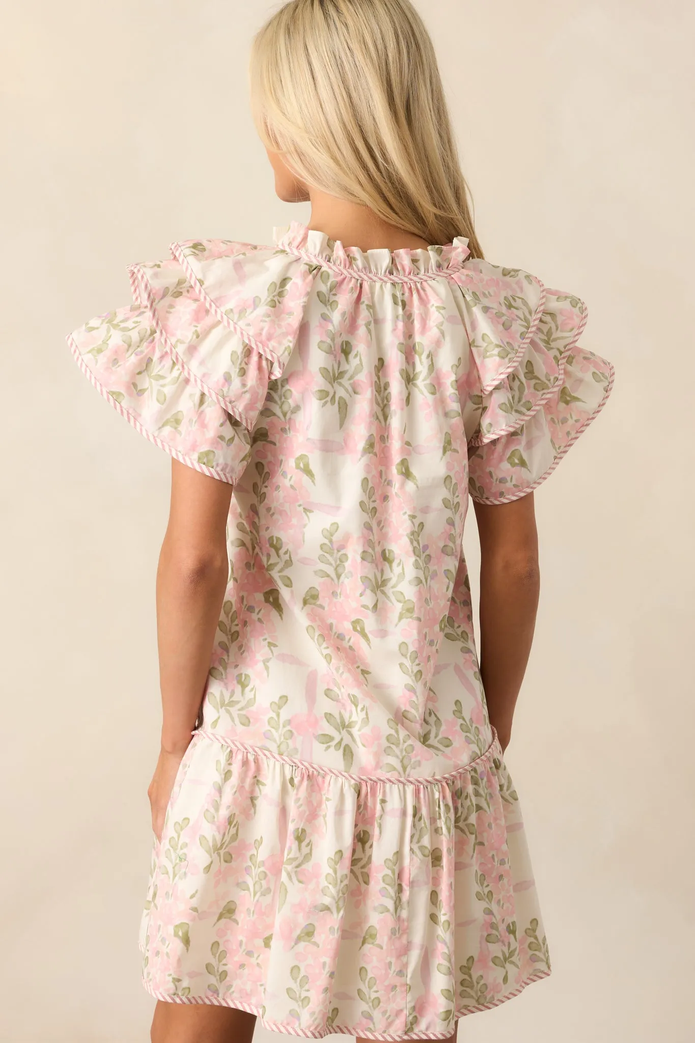 Garden Of Dreams Cotton Pink Flutter Sleeve Mini Dress