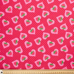 Indie Pop Strawberry Collection #06 Strawberry & Heart on Pink Cotton Prints