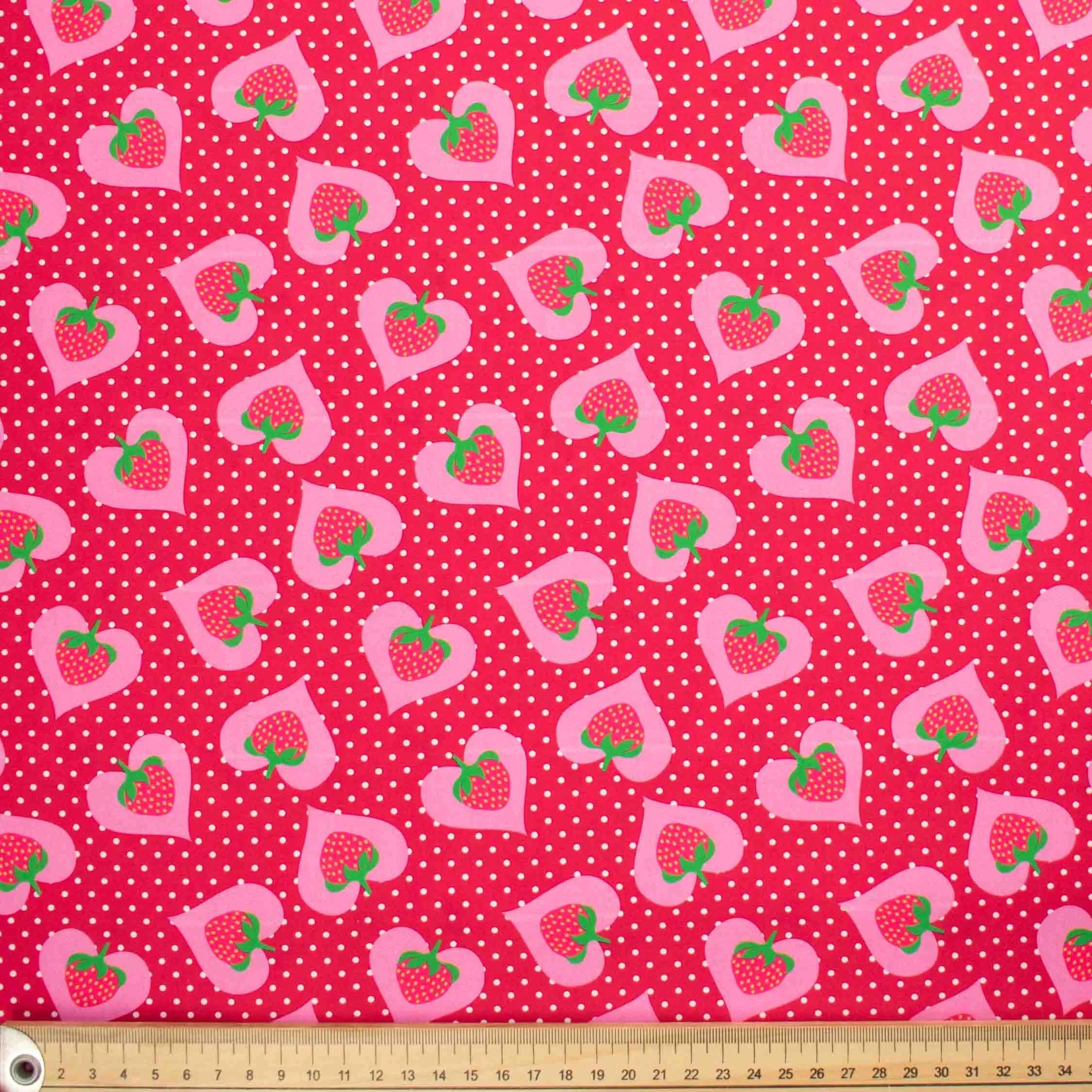 Indie Pop Strawberry Collection #06 Strawberry & Heart on Pink Cotton Prints