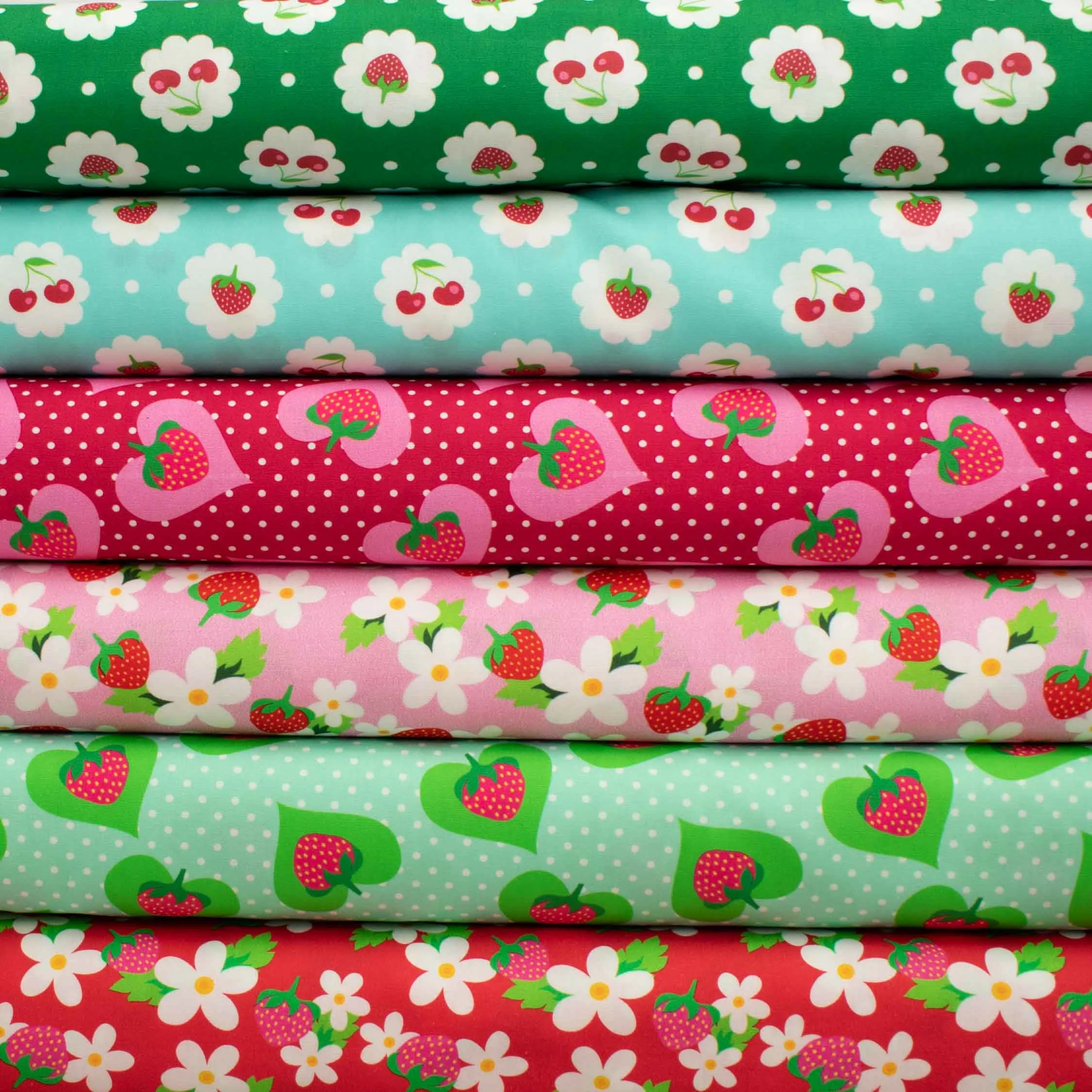 Indie Pop Strawberry Collection #06 Strawberry & Heart on Pink Cotton Prints