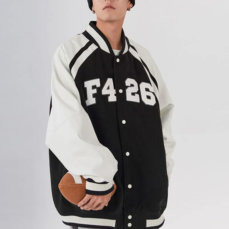 Joskaa Christmas Gift Women Vintage Varsity Baseball Jacket PU Leather Couple Splice Large Letter Patch Jacket Harajuku Causal Oversized Streetwear