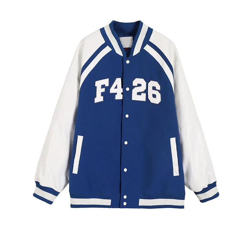 Joskaa Christmas Gift Women Vintage Varsity Baseball Jacket PU Leather Couple Splice Large Letter Patch Jacket Harajuku Causal Oversized Streetwear