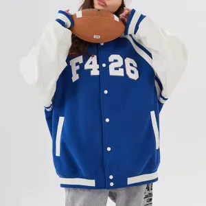 Joskaa Christmas Gift Women Vintage Varsity Baseball Jacket PU Leather Couple Splice Large Letter Patch Jacket Harajuku Causal Oversized Streetwear