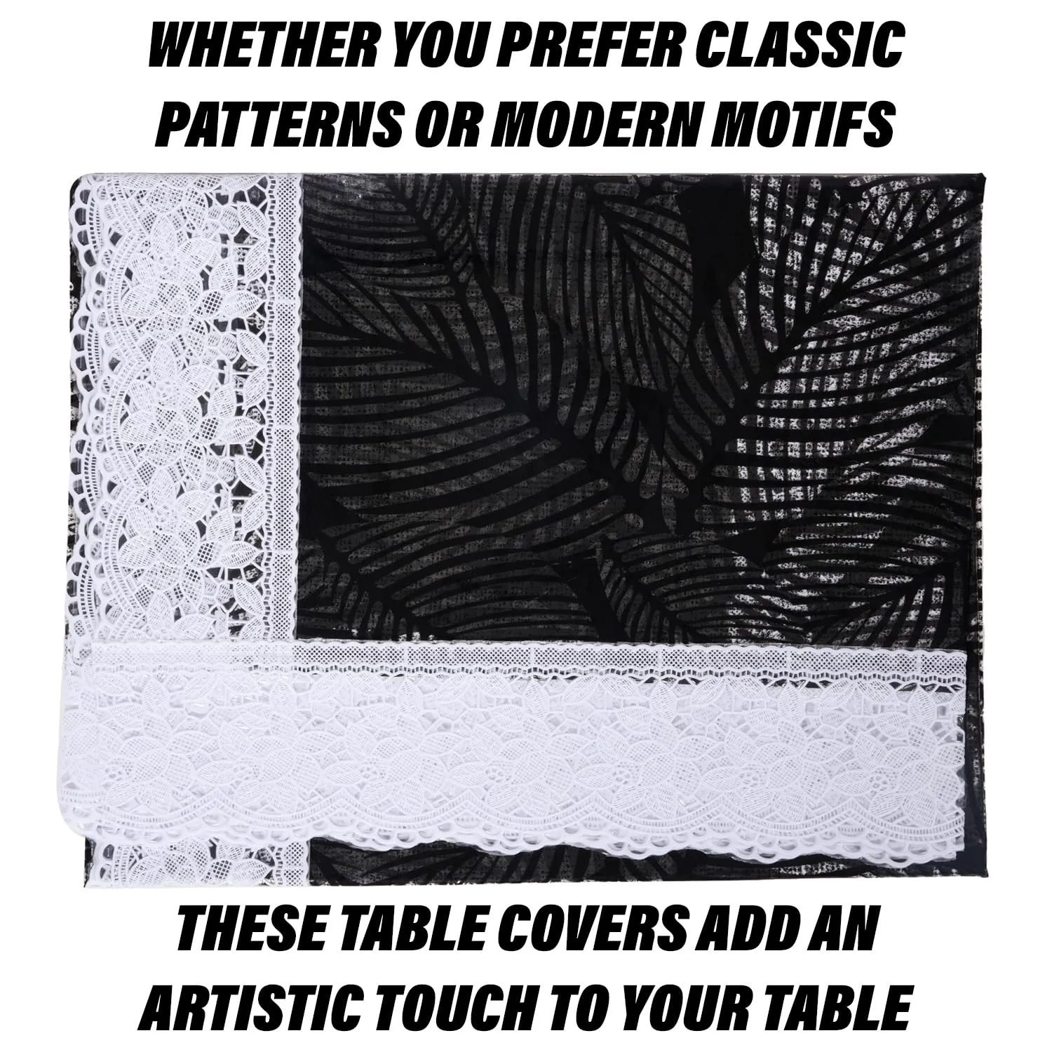 Kuber Industries Table Cover | PVC Dining Table Cover | Table Cloth | Center Table Cover | Table Cover for Kitchen Table | Transparent Leaf Table Cover for Hall Décor | 48x60 Inch | Black