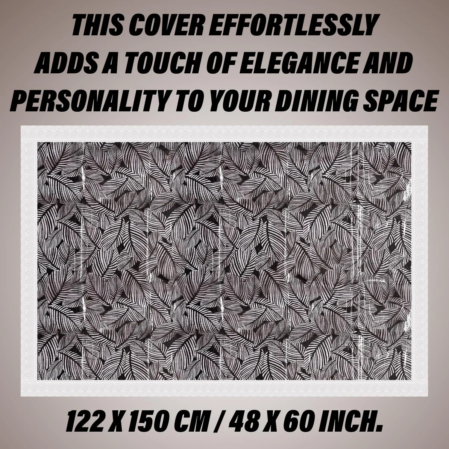 Kuber Industries Table Cover | PVC Dining Table Cover | Table Cloth | Center Table Cover | Table Cover for Kitchen Table | Transparent Leaf Table Cover for Hall Décor | 48x60 Inch | Black