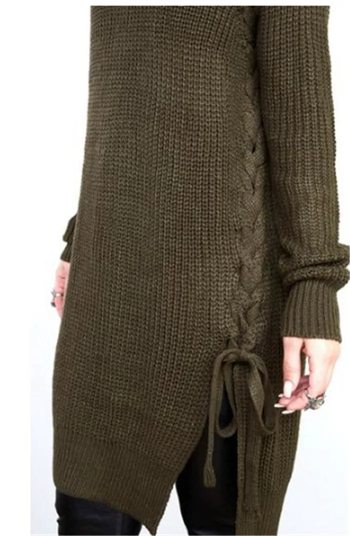 Long Sweater Dress Long Sleeve Round Neck Autumn Winter Warm