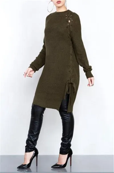 Long Sweater Dress Long Sleeve Round Neck Autumn Winter Warm
