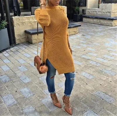 Long Sweater Dress Long Sleeve Round Neck Autumn Winter Warm
