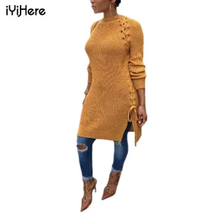 Long Sweater Dress Long Sleeve Round Neck Autumn Winter Warm