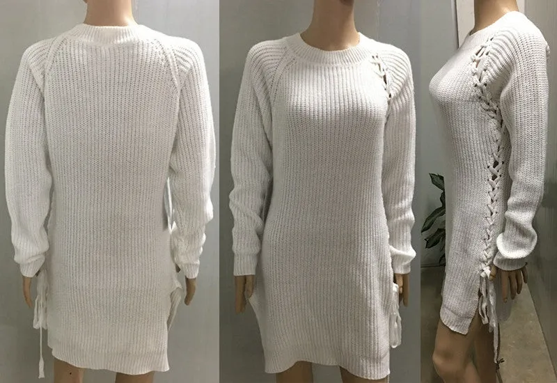 Long Sweater Dress Long Sleeve Round Neck Autumn Winter Warm