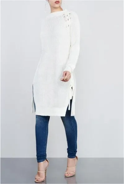 Long Sweater Dress Long Sleeve Round Neck Autumn Winter Warm
