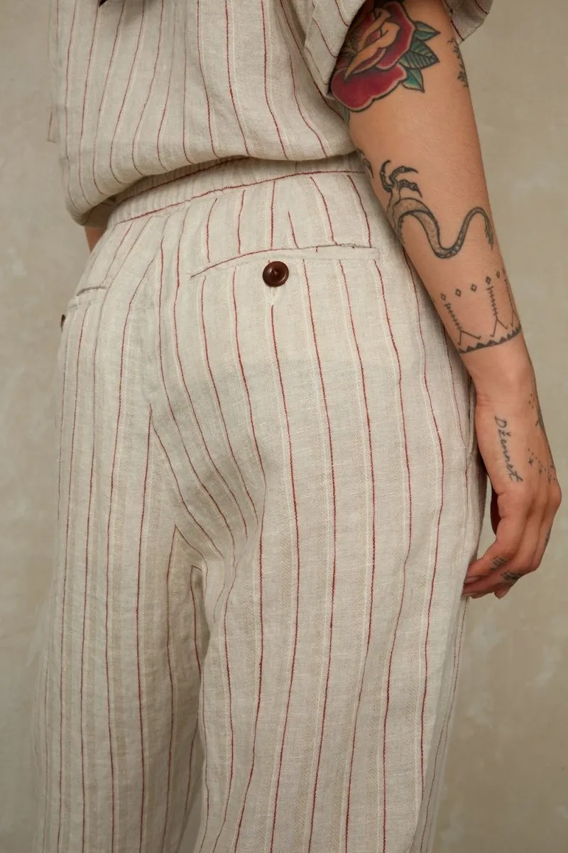 Lourdes Pants | Linen Stripe Red