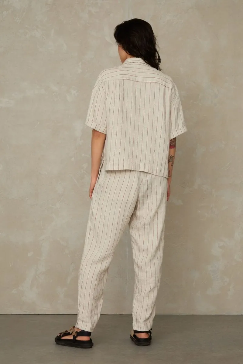 Lourdes Pants | Linen Stripe Red