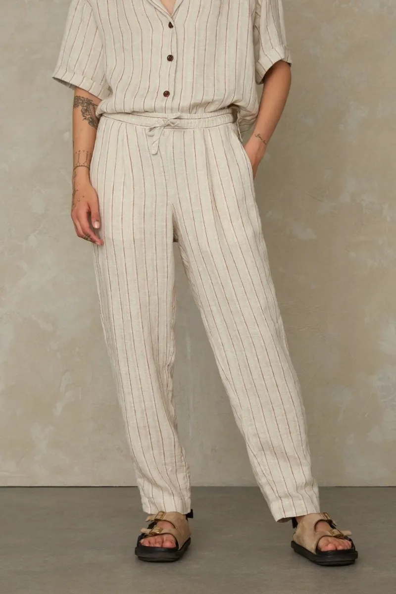 Lourdes Pants | Linen Stripe Red