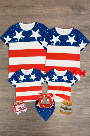 Matching Family Red, White & Blue Stripe Top - AND PET BANDANA!
