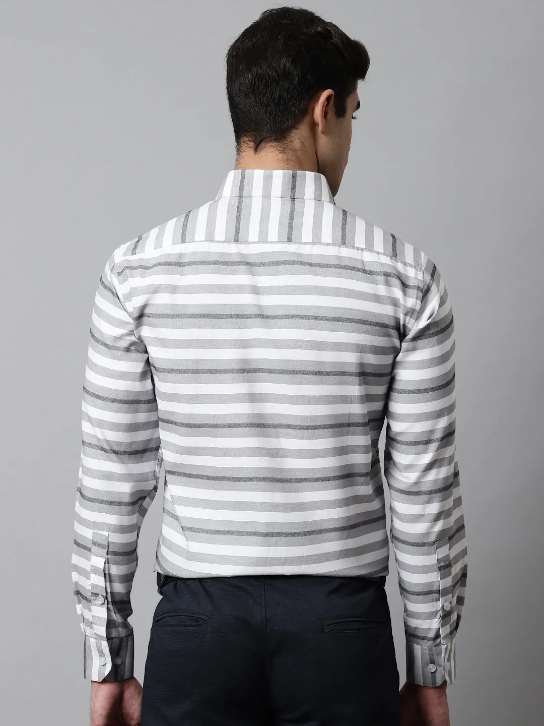 Men Grey Classic Horizontal Striped Formal Shirt