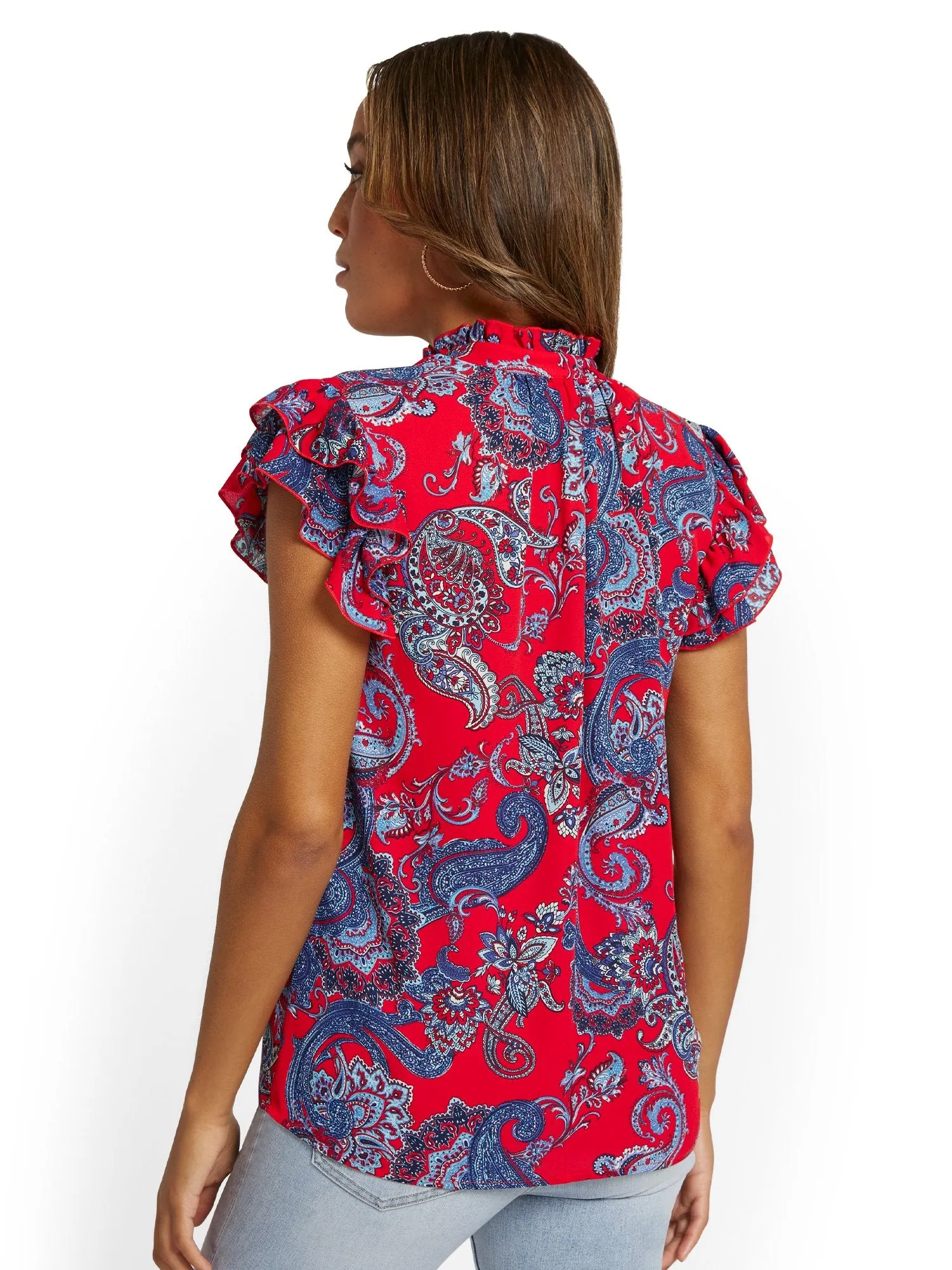 Paisley Flounce-Sleeve Top