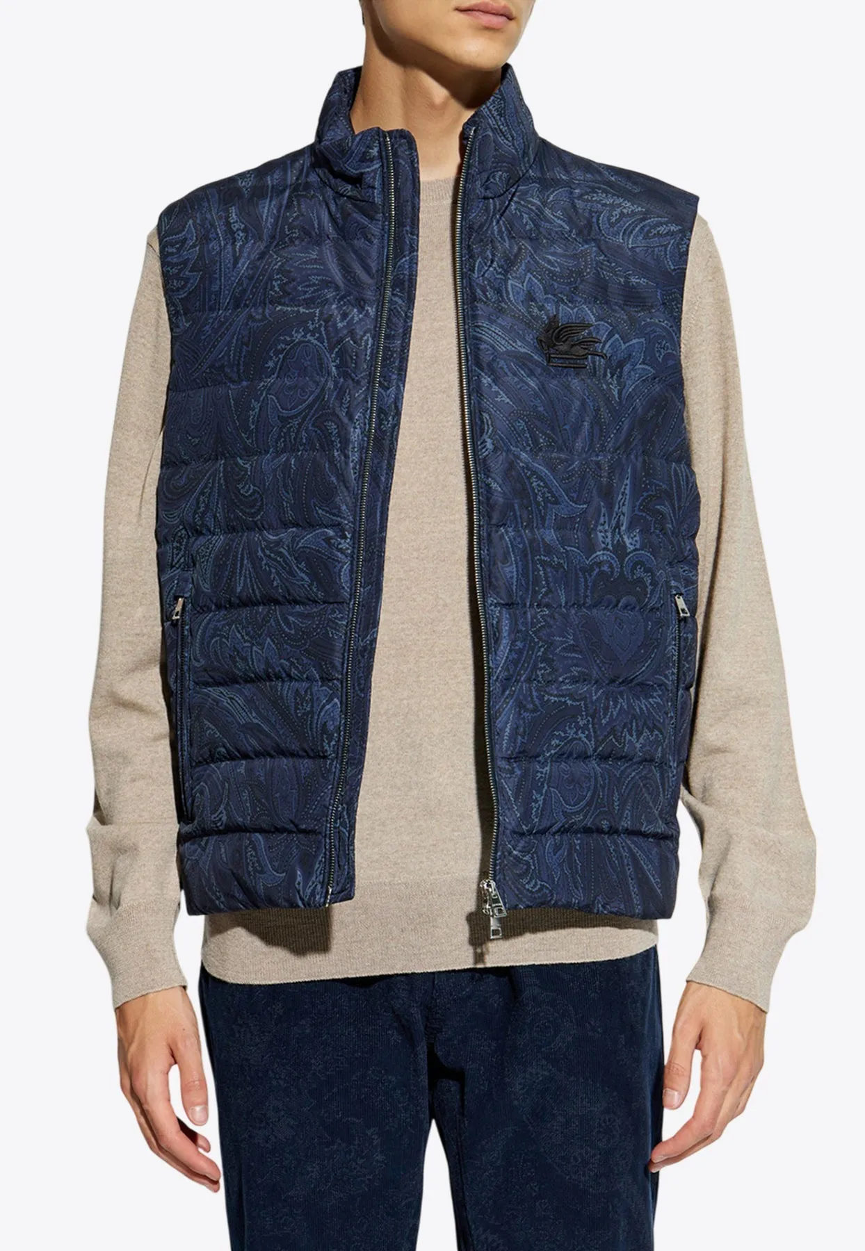 Paisley Print Zip-Up Quilted Vest